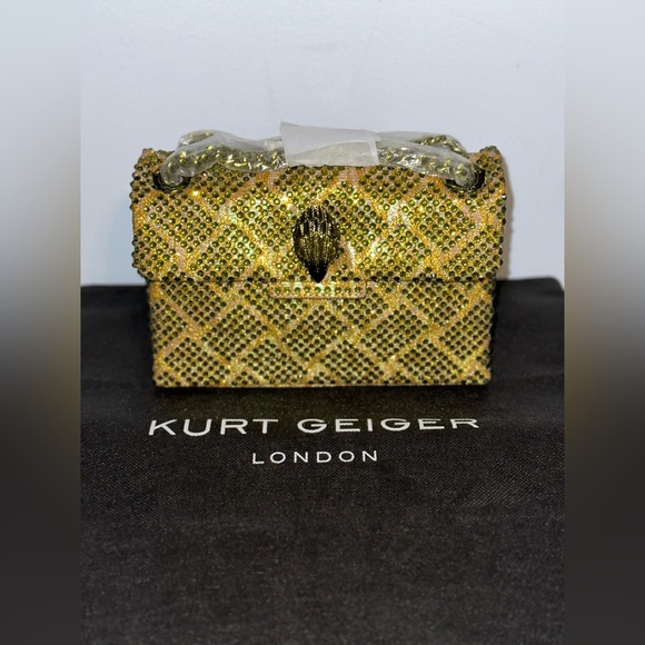 Kurt Geiger London Mini Kensington Embellished Fabric Green/Gold Crossbody Bag - Picture 1 of 9